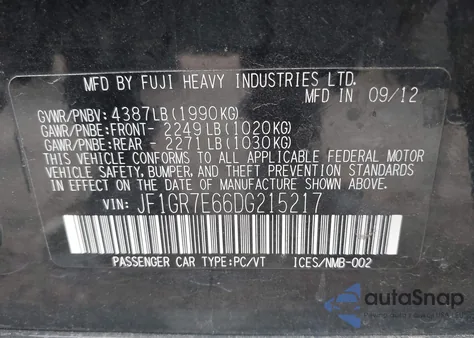 2013 Subaru Impreza Wrx z USA, uszkodzony, nr VIN JF1GR7E66DG215217